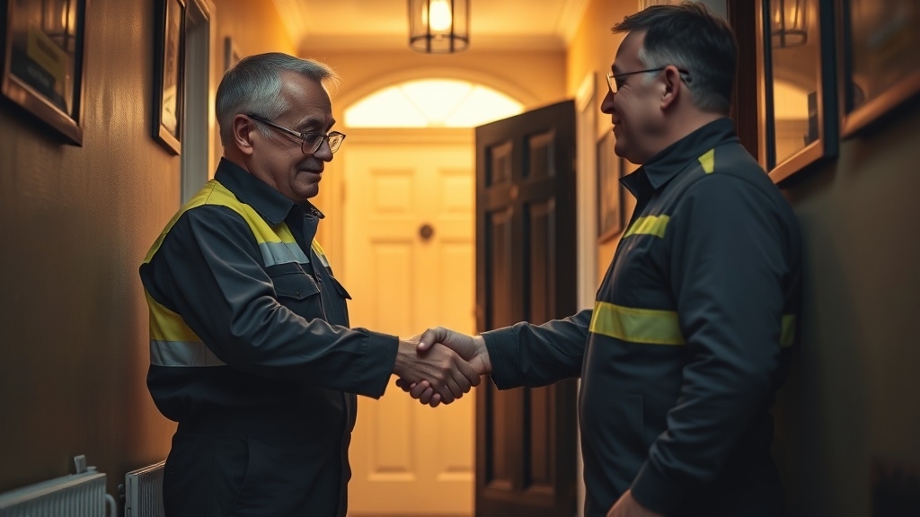 Engineer shaking hands with a Weybridge homeowner after locating their leak